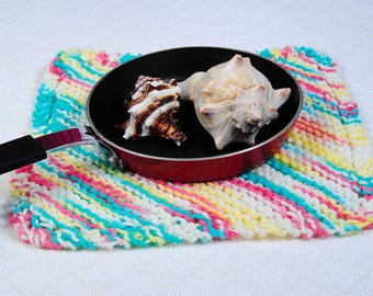 Knitted Dishcloth, Bright Springtime Kitchen Linens, Ready to Ship