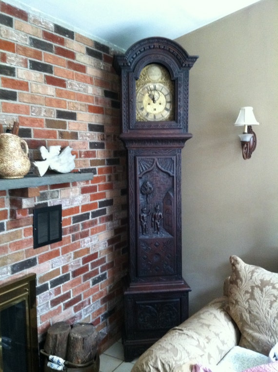 Late 1700's European Wood Hand Carved Grandfather Clock