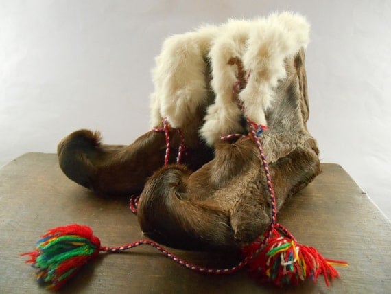 Vintage Laplander Saami boots Reindeer fur boots Real fur