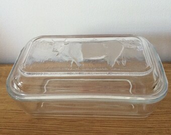 Glass cow embossed butter dish