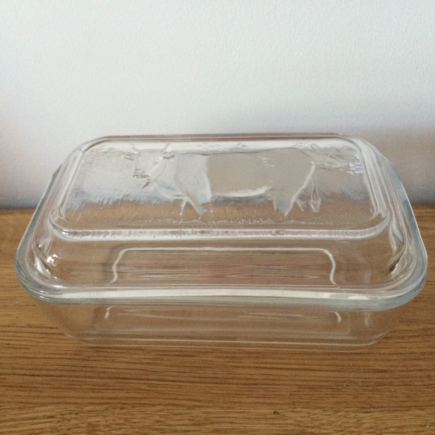 Glass cow embossed butter dish