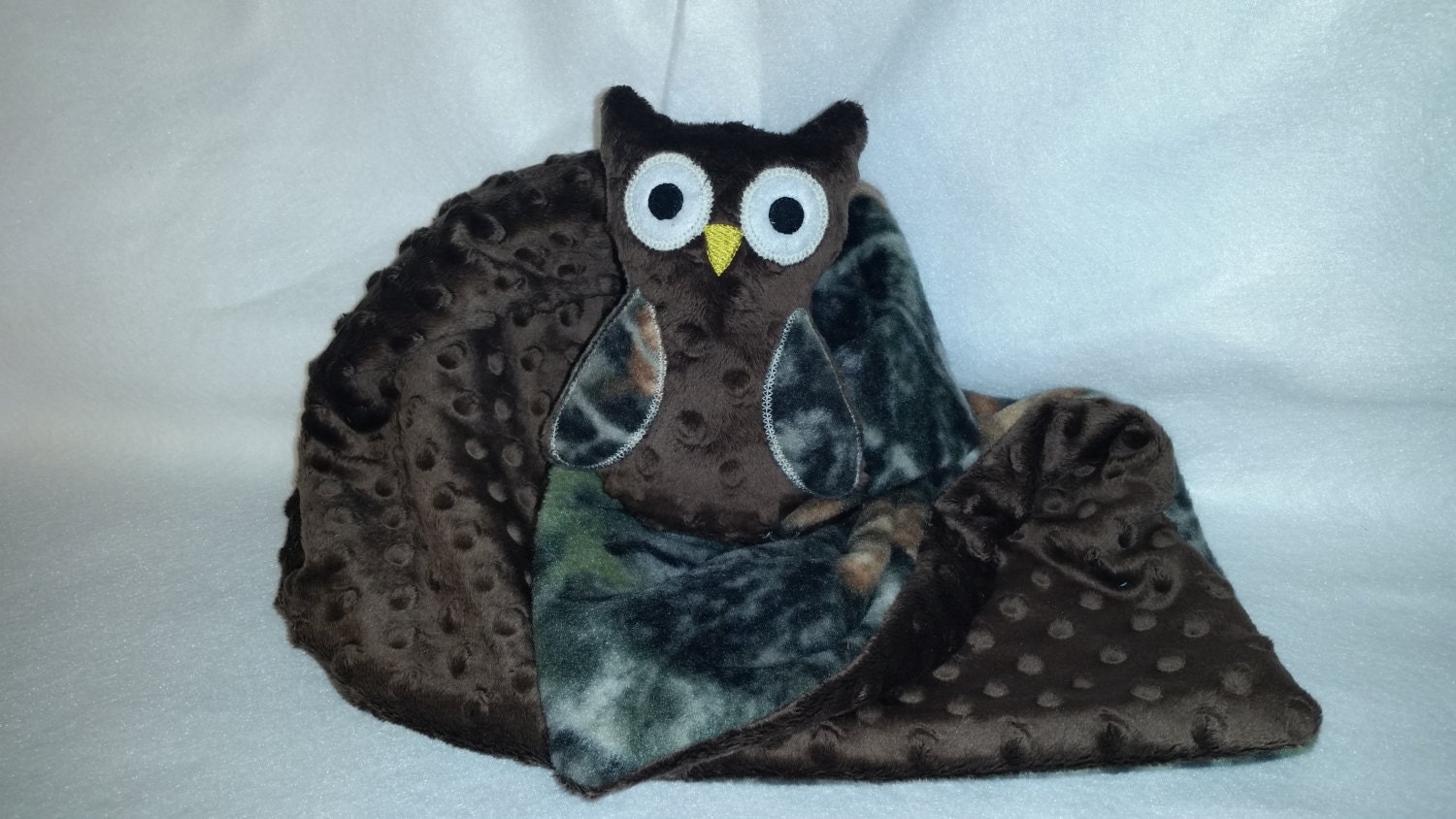 Owl baby blanket with brown minky dot and real by lottsofcreations