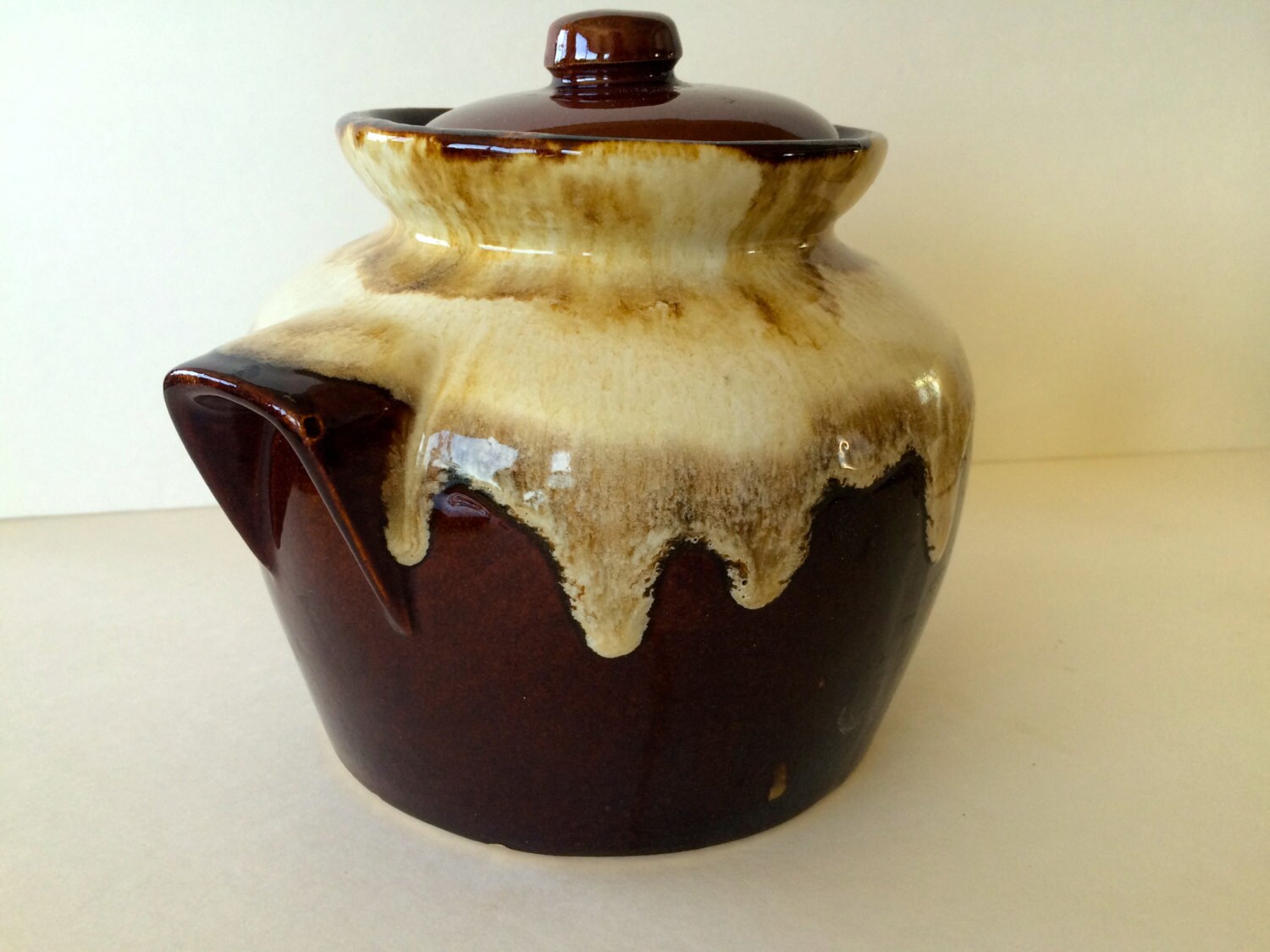 Large Brown Drop Glaze Cookie Jar XL Large lidded Jar Vintage
