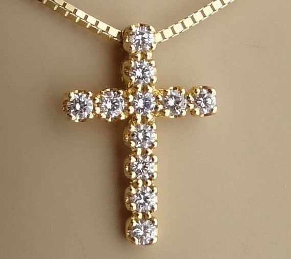 Small Diamond Cross Pendant 18k Yellow Gold by DeAguiarDesigns