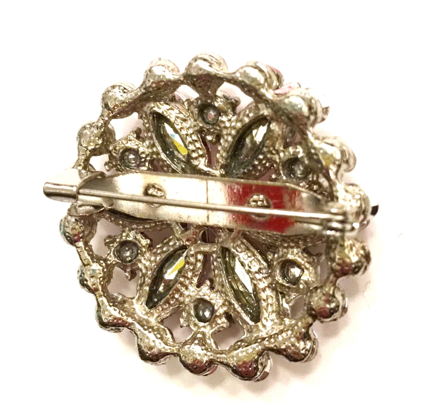 Soft Pink Rhinestone Brooch by Vintageimagine on Etsy