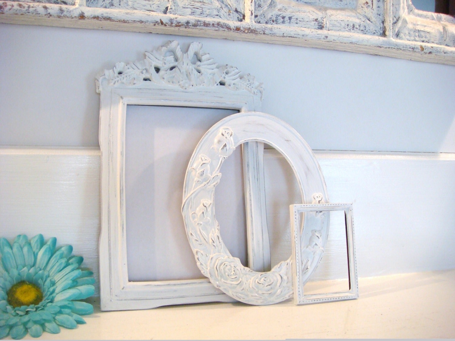 Distressed frames white frames nursery by NiftyandThriftyFinds