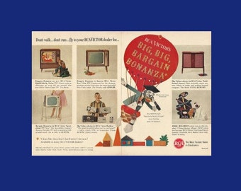 RCA Victor Big Bargain Bonanza Electronics Original 1962 Vintage Color Print Ad - Cartoon of Disney Ludwig Von Drake Duck in Hot Air Balloon