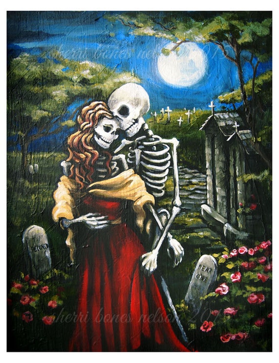 Valentine Skeleton Romance Day of the Dead Art Print La