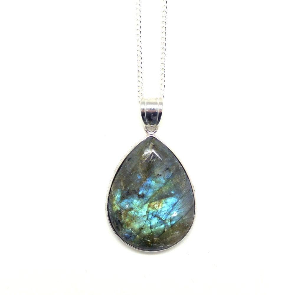 Labradorite Teardrop Pendant Labradorite Necklace Silver