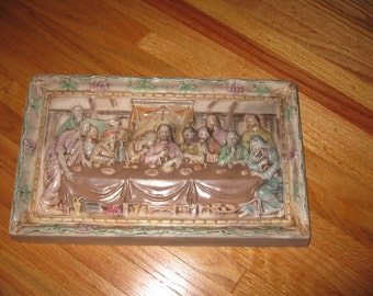 LAST SUPPER PLAQUE (1940'S ?) Holland Mold 8 1/2" x 14" Original Finish Beautiful Colors