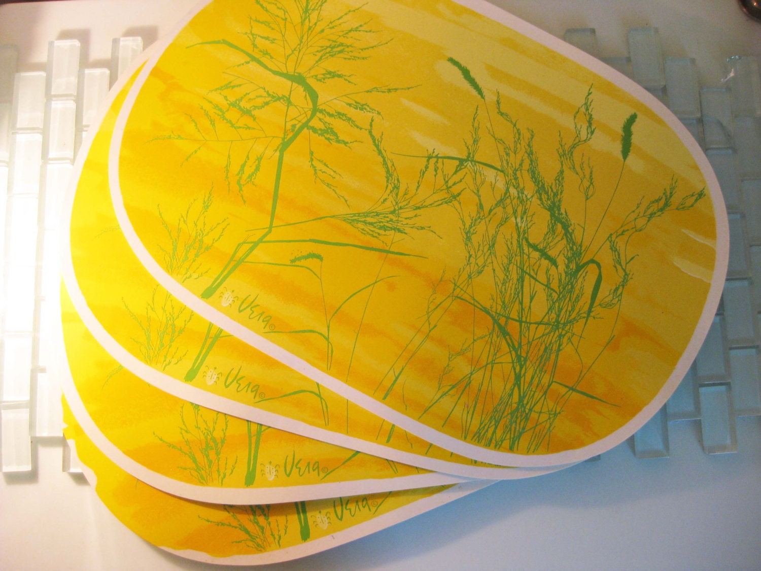 Vera Placemats Yellow Vinyl 4 Plastic Place Mats