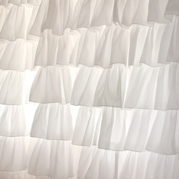 White Wide Ruffle Waterfall Curtain by LovelyDecor on Etsy