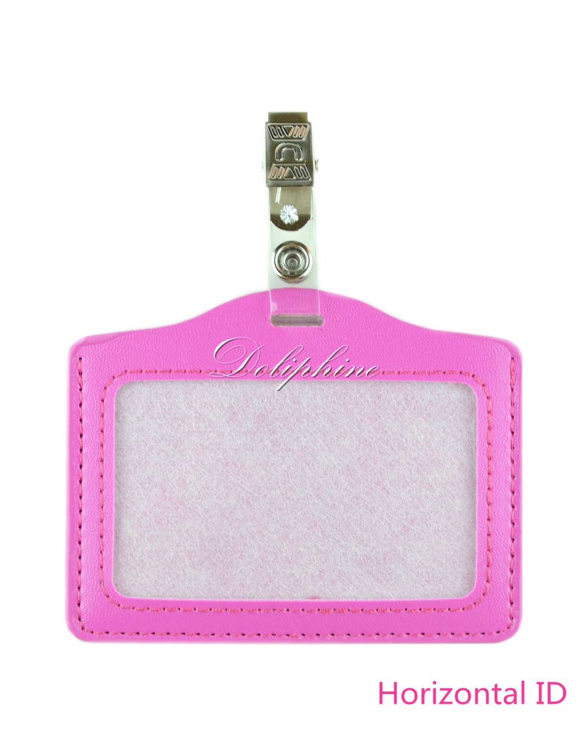 Dark Pink Horizontal / Vertical PU Leather ID Badge Holder