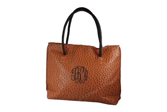 Faux Leather Ostrich Tote Monogrammed Tote Personalized Tote