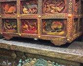 Antique Indian Tribal Chest Carved Sideboard Reclaimed Colorful Damachiya Console Trunk Storage Furniture