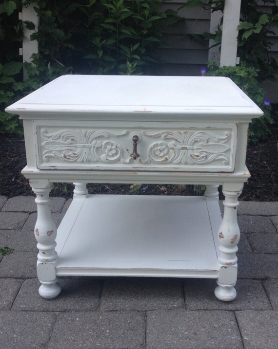 Pair of Shabby Chic White Side Tables/ by 14meadowridge on Etsy