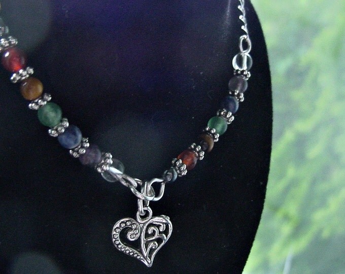 Chakra Ankle Bracelet, Semi Precious Stones, Wire Wrapped Anklet Charm Balance Energy Reiki Jewelry, Gift Idea, FREE SHIPPING
