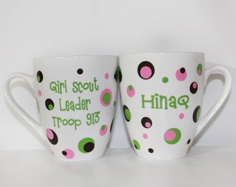 Personalized Ceramic "Girl Scout Leader" Mug - Gift - Birthday - Club - Mom - Thank You - Coffee - Tea - Hot Beverage - Name - Troop - 12 oz