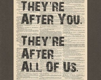 They're After You, Dictionary Art Print, Upcycled Dictionary Page, Old Book Art, Decorative Wall Art, 020