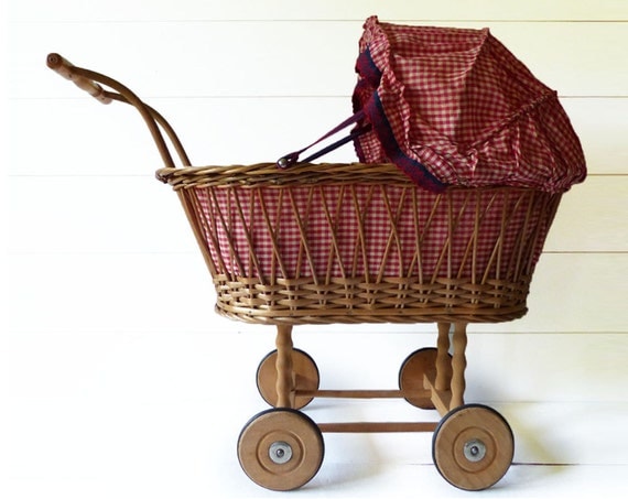 wicker doll stroller