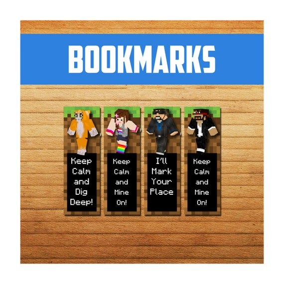 mine character themed printable 2 x 6 bookmarks by