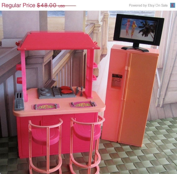 Summer Sale 25 Off Vintage  Barbie  Kitchen  Set  And Flat 