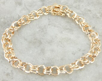Double Ring Yellow Gold Charm Bracelet QT9Q3Y-D