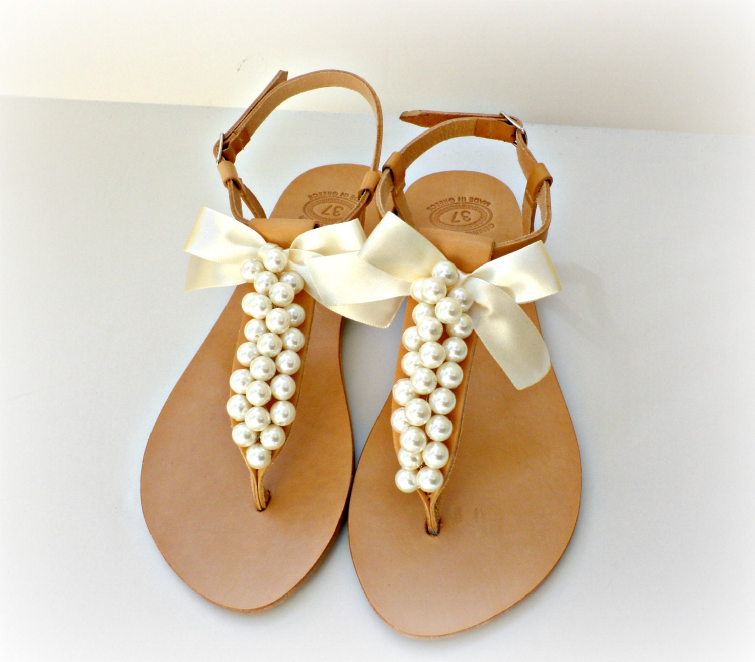 Wedding sandals  Greek leather sandals  decorated with ivory 