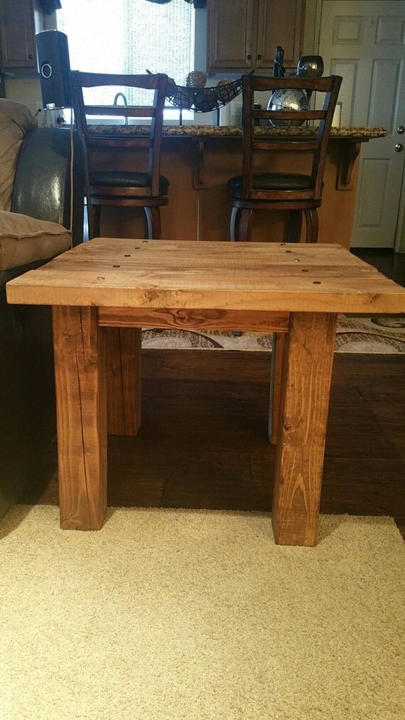 Rustic Farmhouse End Table Large Square Legs by BevelLabel