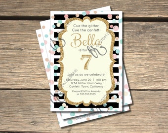 Confetti Glitter Glam Birthday Invitation - 5x7