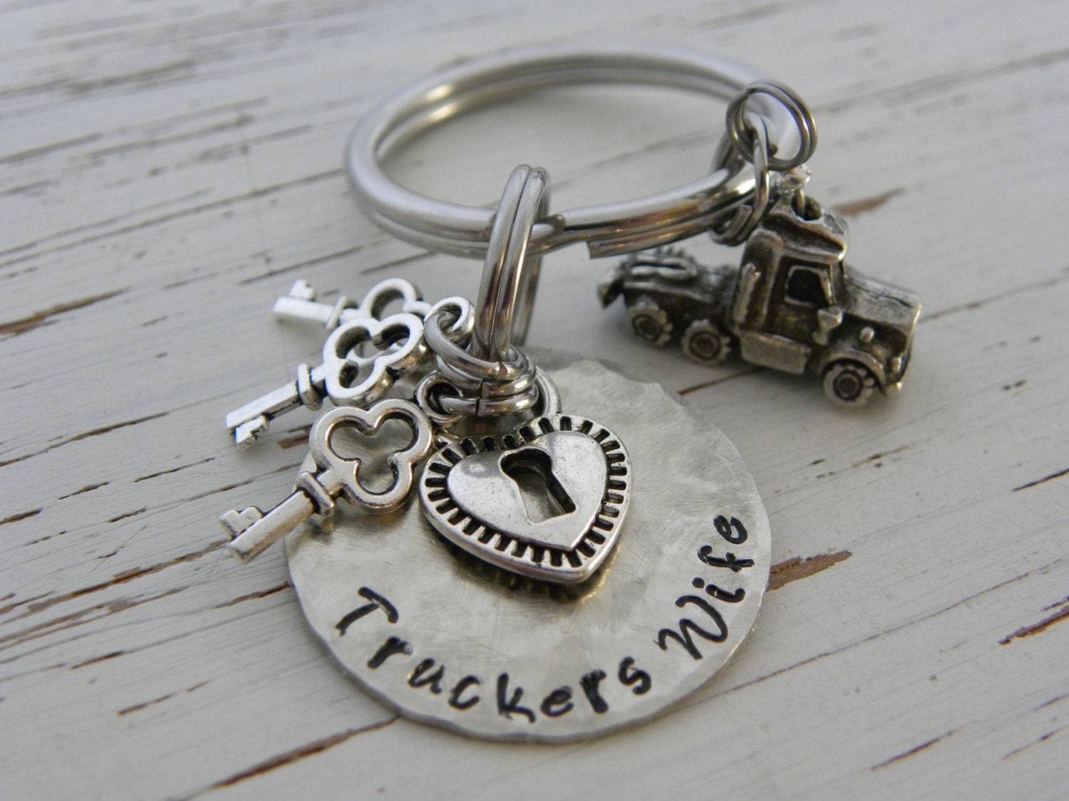 Truckers wife key chain semi truck charm tiny keys heart