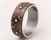 Men's copper silver wedding band ring - men engagement ring,men steampunk ring,rustic wedding ring,man ring