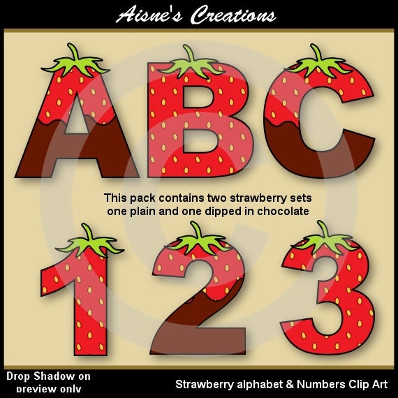 Strawberry Alphabet/Letters & Numbers Clip Art Graphics