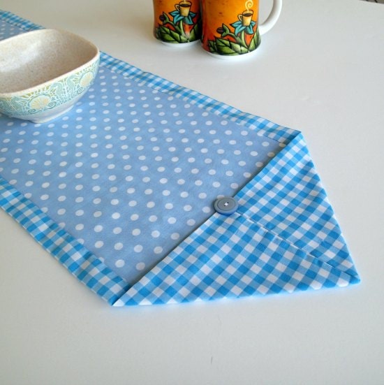 Simple blue and white table runner by PrintOrPlain on Etsy