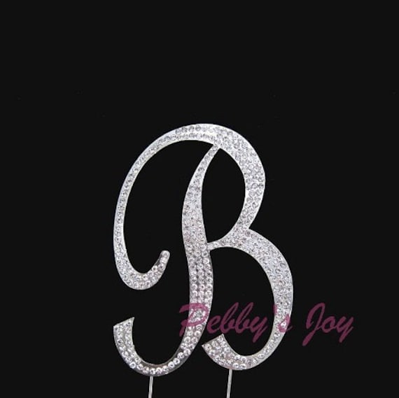 Rhinestone B Letter Cake Topper Silver Crystal Birthday