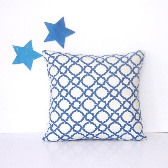 Cornflower Blue Pillow Cover Cream Slate Blue Geometric Print