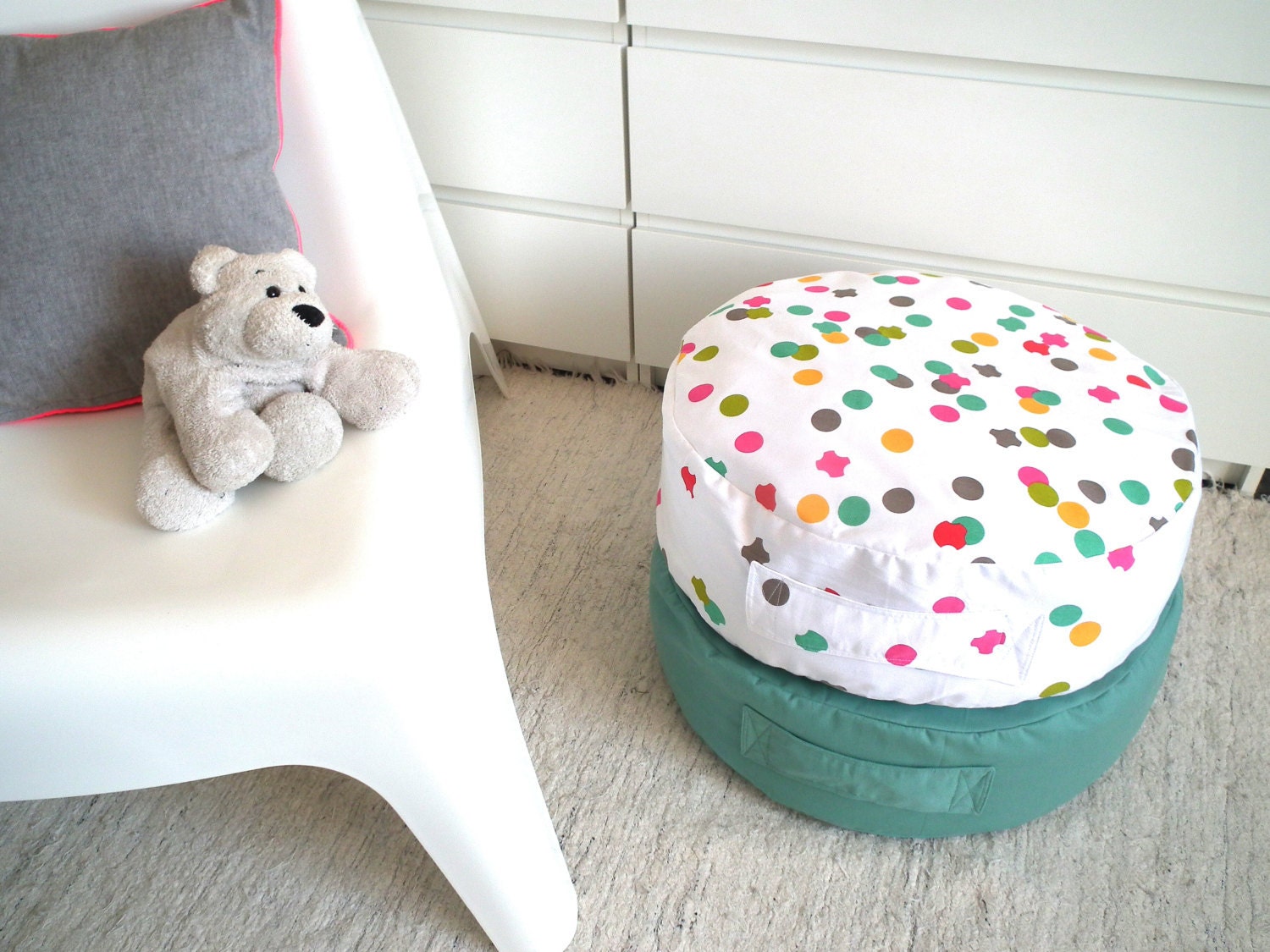Floor Cushion Ottoman Pouf Colorful Dots Toddler by LoopingHome