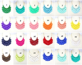Statement Necklace Multi Layered Tear Drop Bib Necklace Chunky Necklace FREE Earrings White Yellow Blue Red Navy Pink Purple Coral Fuchsia