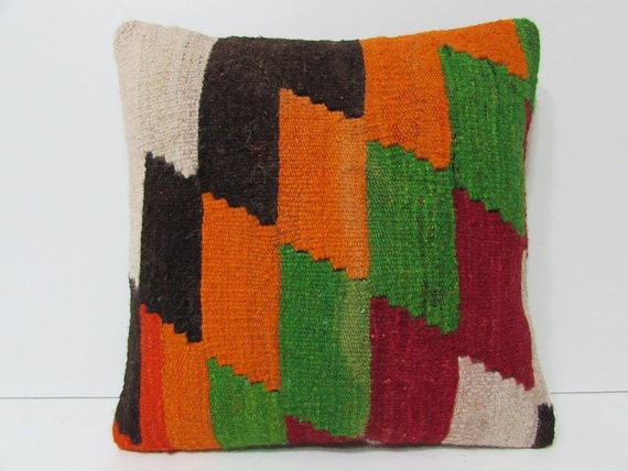 HAND WOVEN ethnic cushion cover kilim floor cushion orange