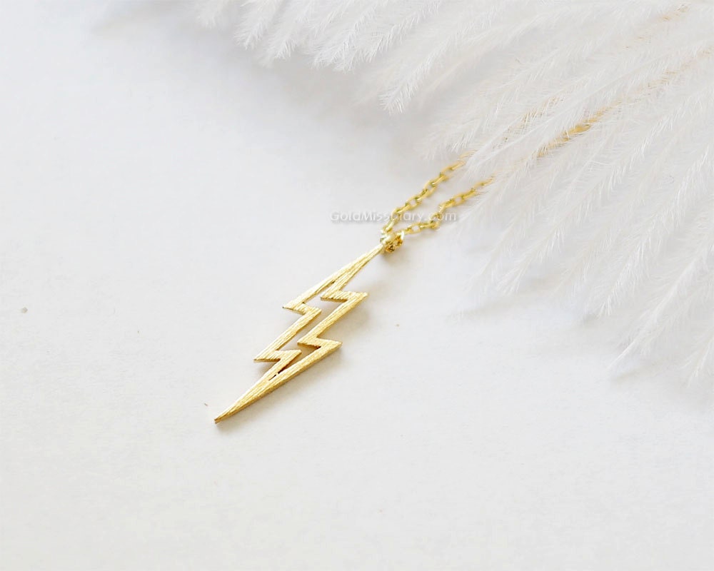 Gold lightning bolt necklace thunder bolt necklace lightning