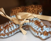Preemie Boy Striped Booties - Crocheted Booties - Brown and Blue Booties - Baby Gift Preemie Boy Striped Booties - Crocheted Booties - Brown and Blue Booties - Baby Gift