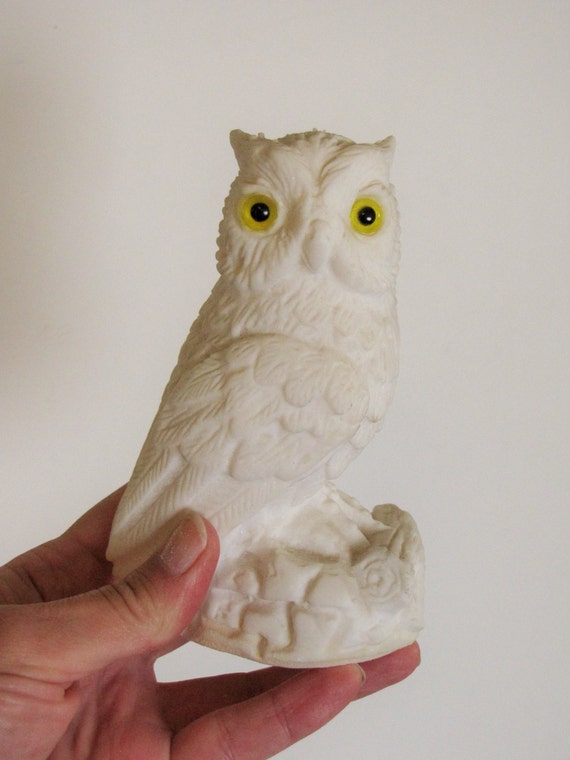 Vintage White Owl Figurine with yellow eyes by BertasAccessories