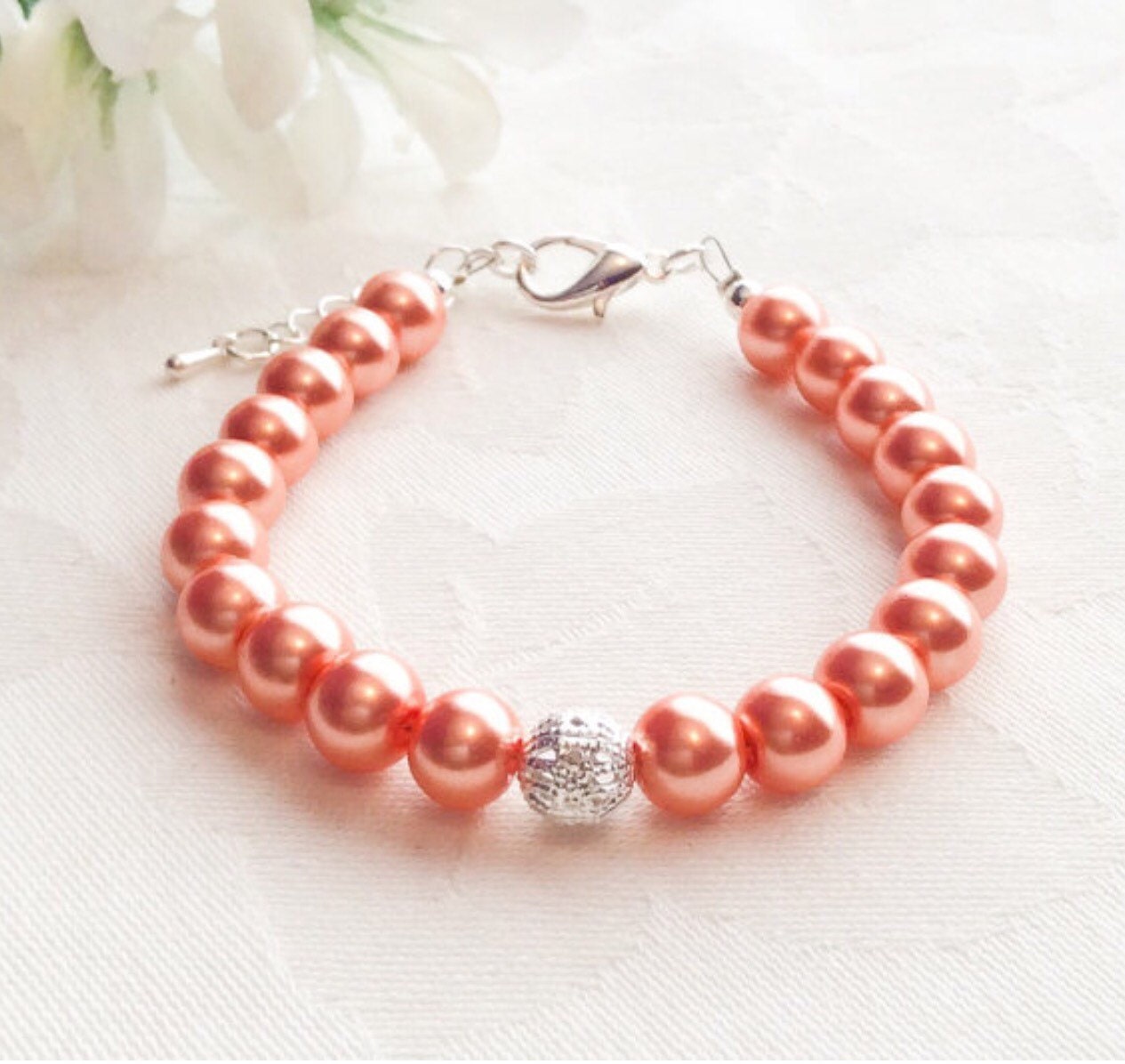 Coral Pearl Bracelet Custom Colours Coral by InfinityByClaire