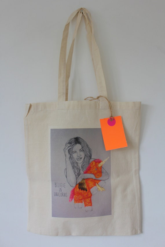 Eco friendly cotton tote bag by Niki Pilkington 'Believe in unicorns'