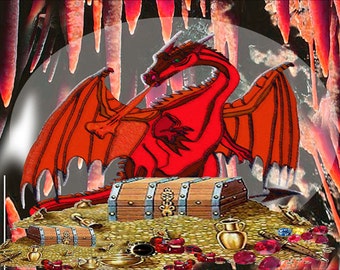 Dragons Hoard, Fridge Magnet 7cm by 4.5cm,