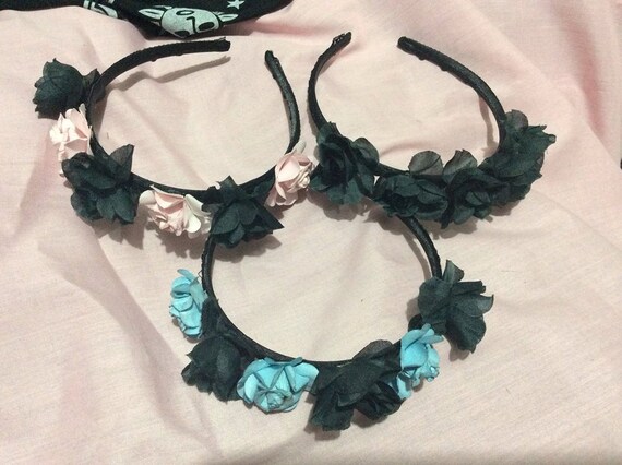 and crown flower Black , flower crown  etsy blue black Pink Black and