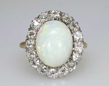 Gorgeous Huge Art Deco Opal & Old European Cut Diamond Ring 18k/Platinum