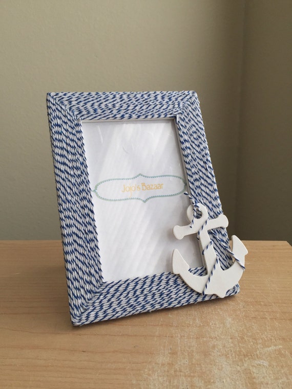 4x6 Nautical Anchor Picture Frame in Navy and White by Jojosbazaar