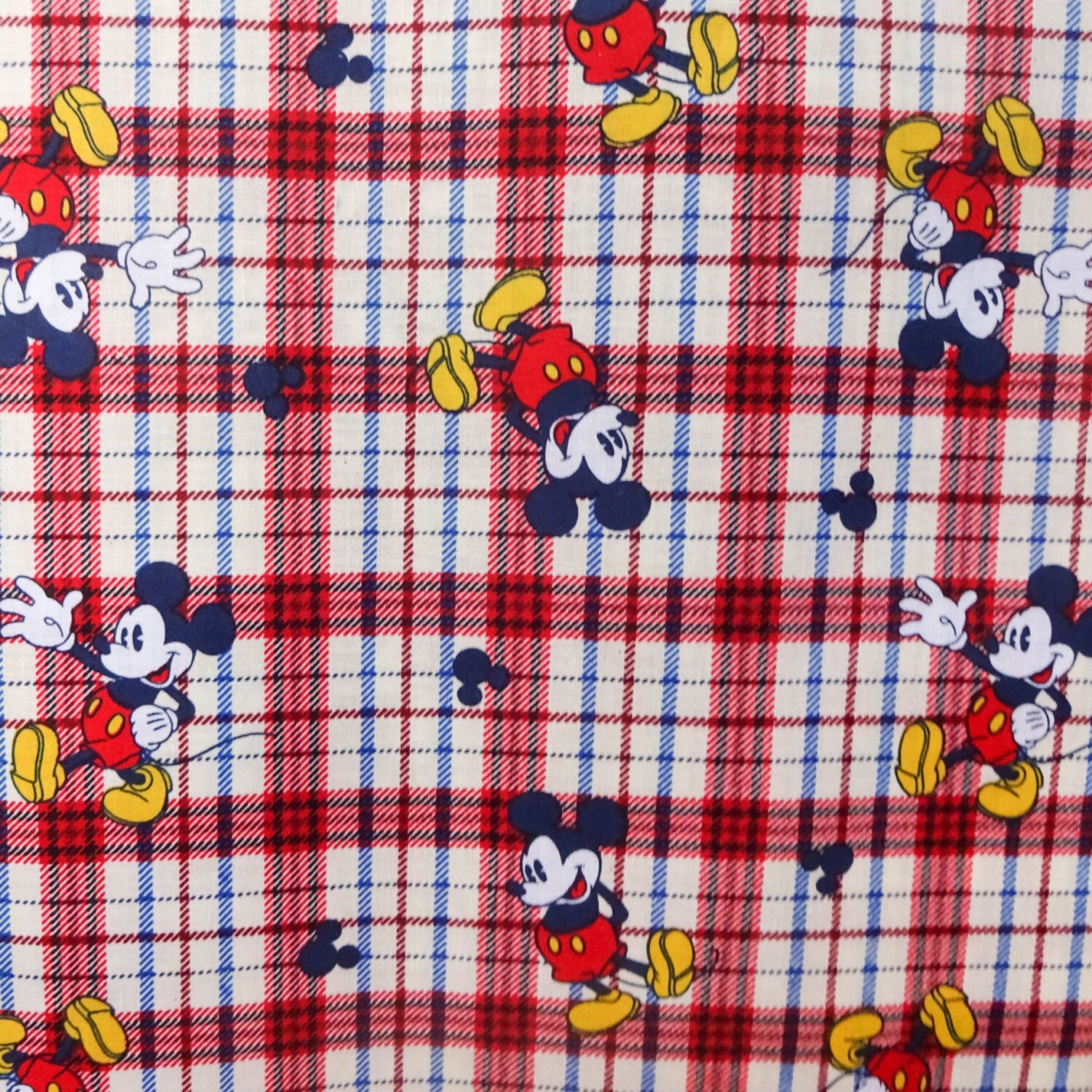 Disney Mickey Mouse On Woven Plaid 100 Percent Cotton Fabric