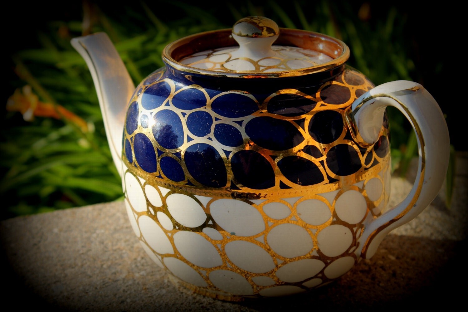 Vintage PRICE BROS Made in England and Signed on base, Blue and Gold